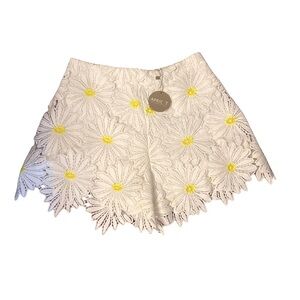Apricot White and Yellow Floral Lace Shorts